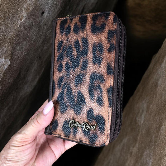 COFFEE BROWN Medium Cotton Road PU Leather Wallet with LEOPARD Print detailing