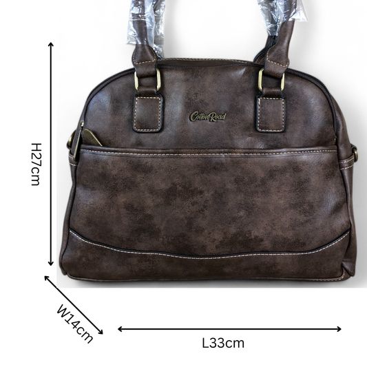 COFFEE BROWN PU Leather Cotton Road Handbag