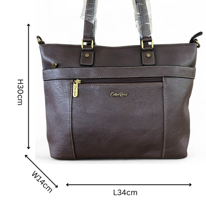 COFFEE BROWN PU Leather Cotton Road Handbag