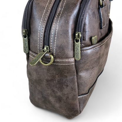 COFFEE BROWN PU Leather Cotton Road Handbag