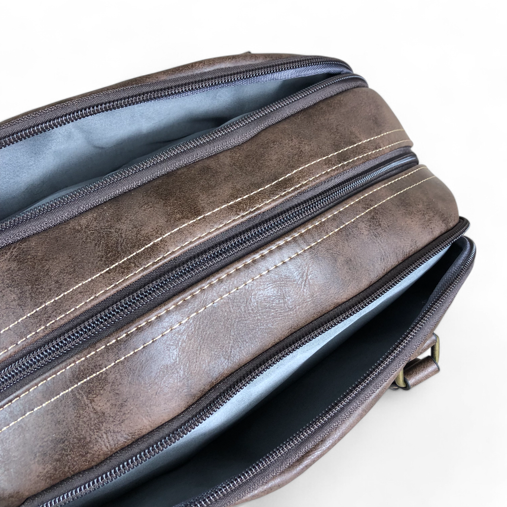 COFFEE BROWN PU Leather Cotton Road Handbag