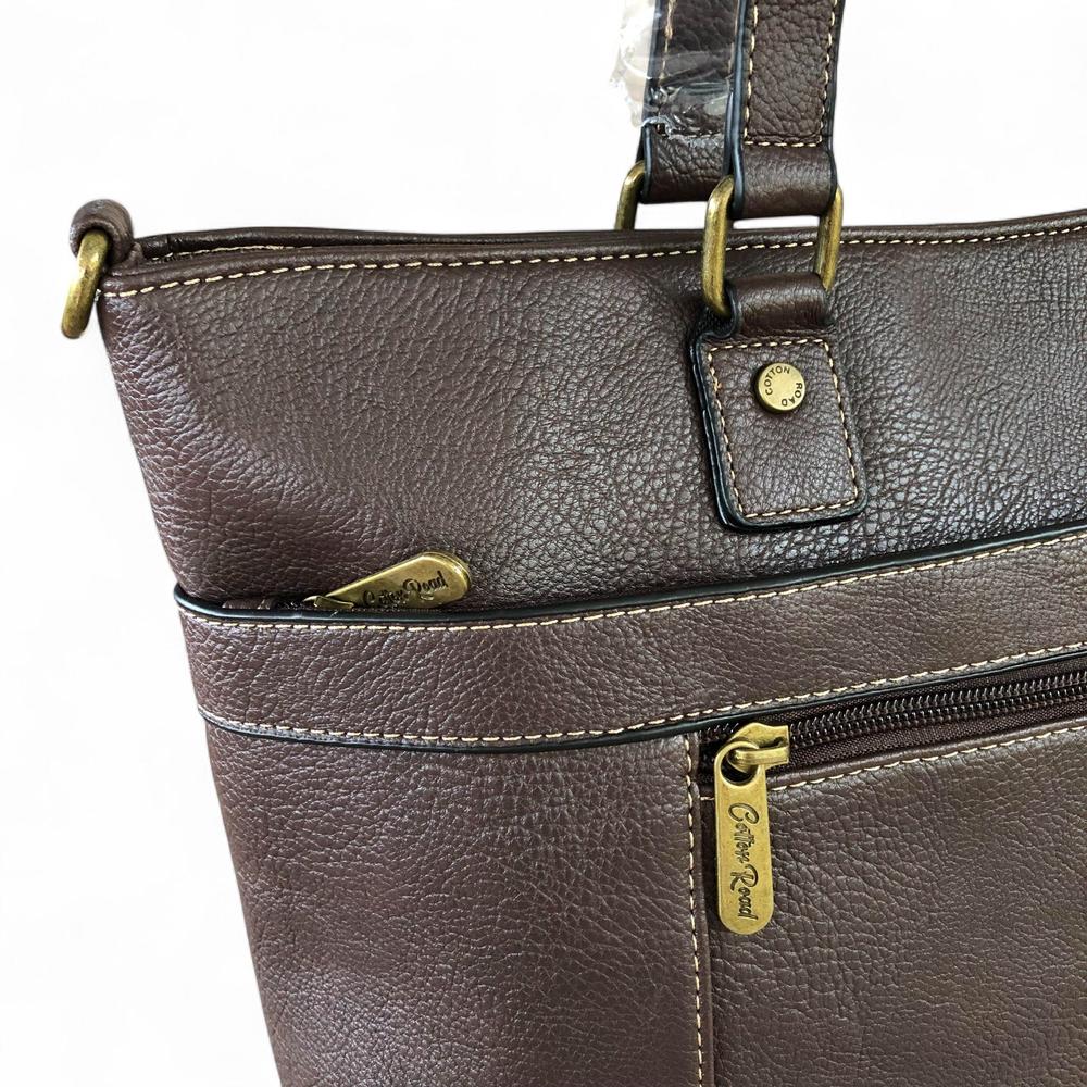 COFFEE BROWN PU Leather Cotton Road Handbag