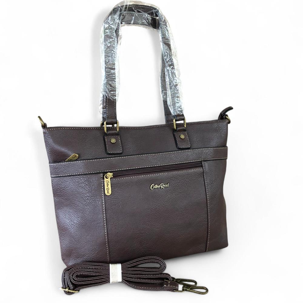 COFFEE BROWN PU Leather Cotton Road Handbag