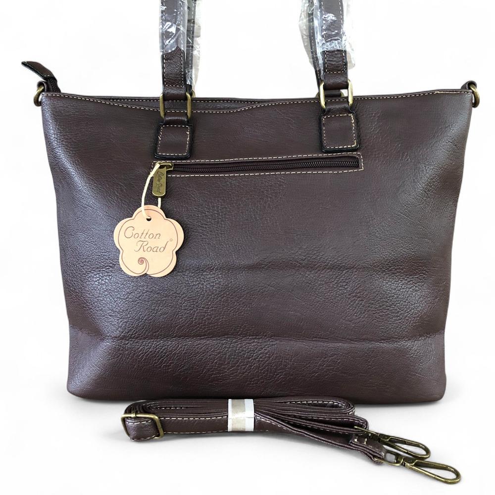 COFFEE BROWN PU Leather Cotton Road Handbag