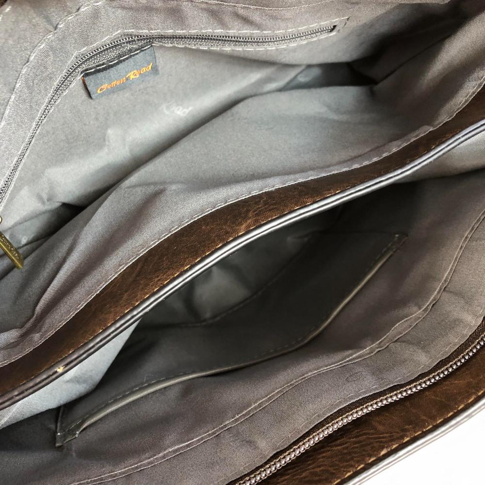 COFFEE BROWN PU Leather Cotton Road Handbag with PROTEA