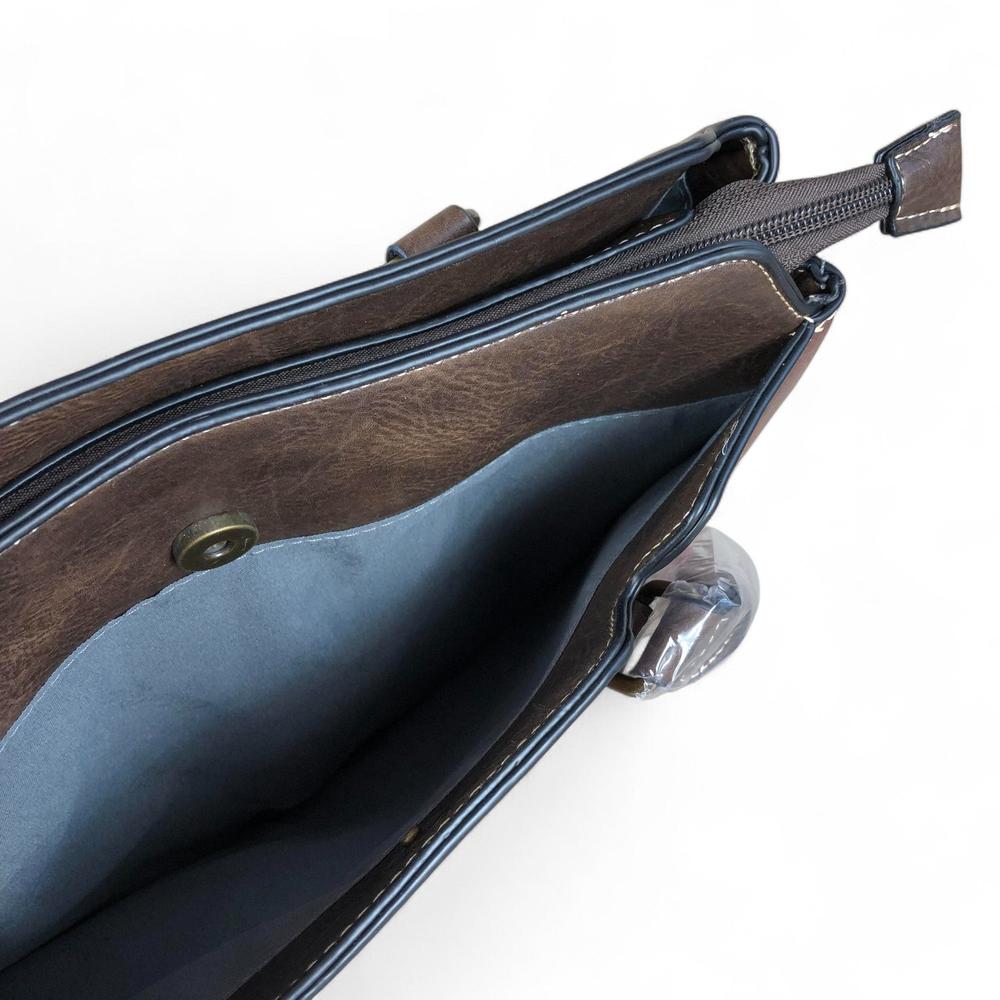 COFFEE BROWN PU Leather Cotton Road Handbag with PROTEA