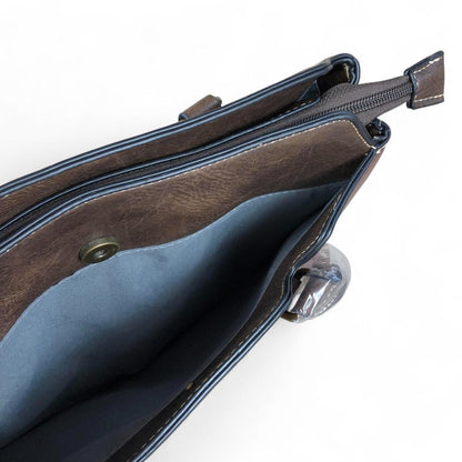 COFFEE BROWN PU Leather Cotton Road Handbag with PROTEA