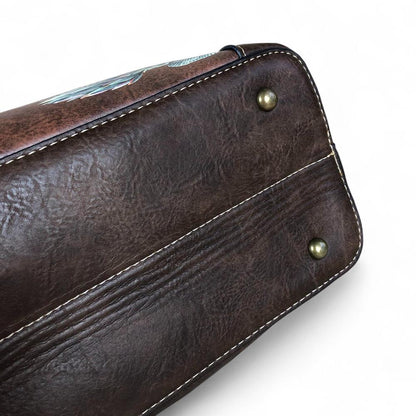 COFFEE BROWN PU Leather Cotton Road Handbag with PROTEA