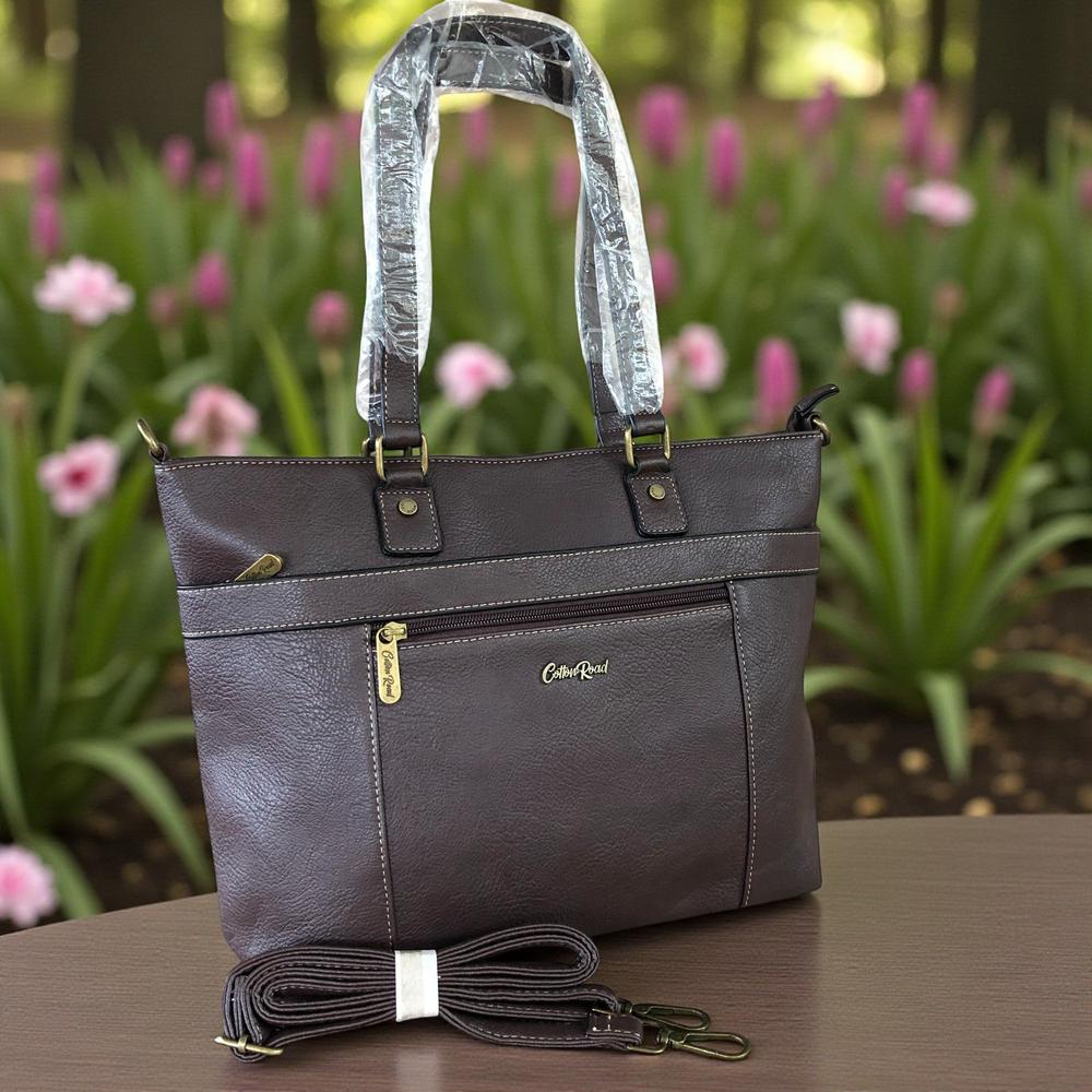 COFFEE BROWN PU Leather Cotton Road Handbag