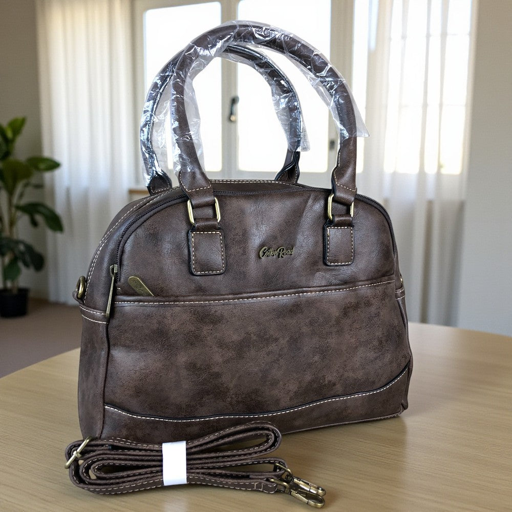 COFFEE BROWN PU Leather Cotton Road Handbag