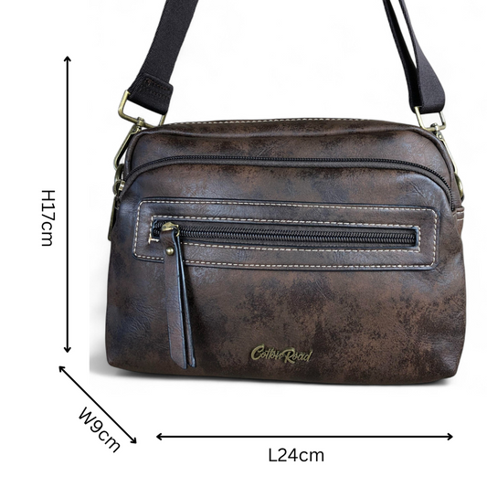 COFFEE BROWN PU Leather Cotton Road Sling Bag