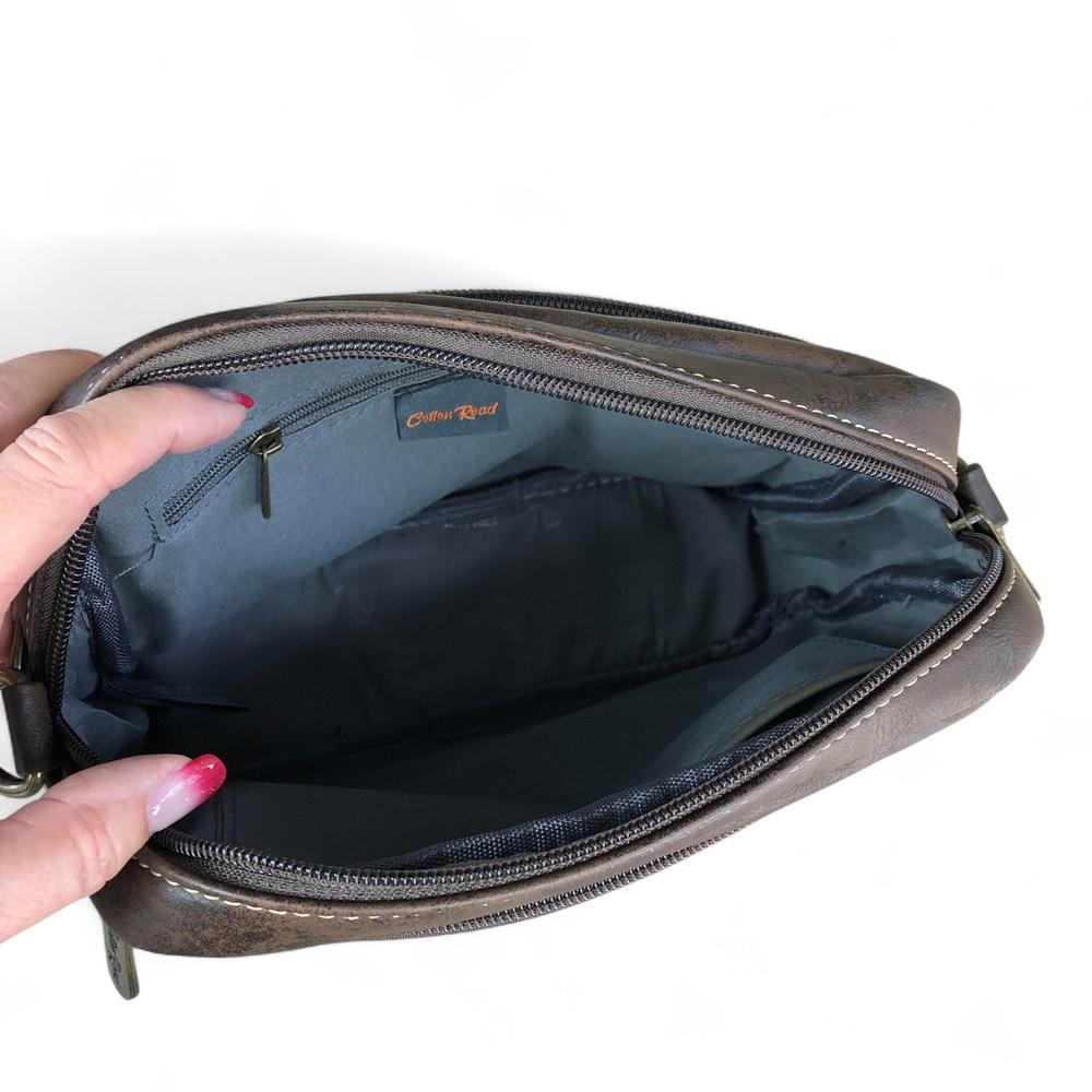 COFFEE BROWN PU Leather Cotton Road Sling Bag