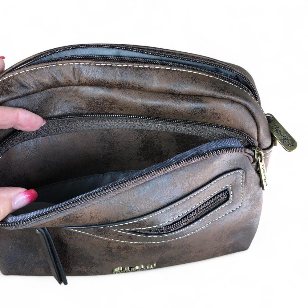 COFFEE BROWN PU Leather Cotton Road Sling Bag