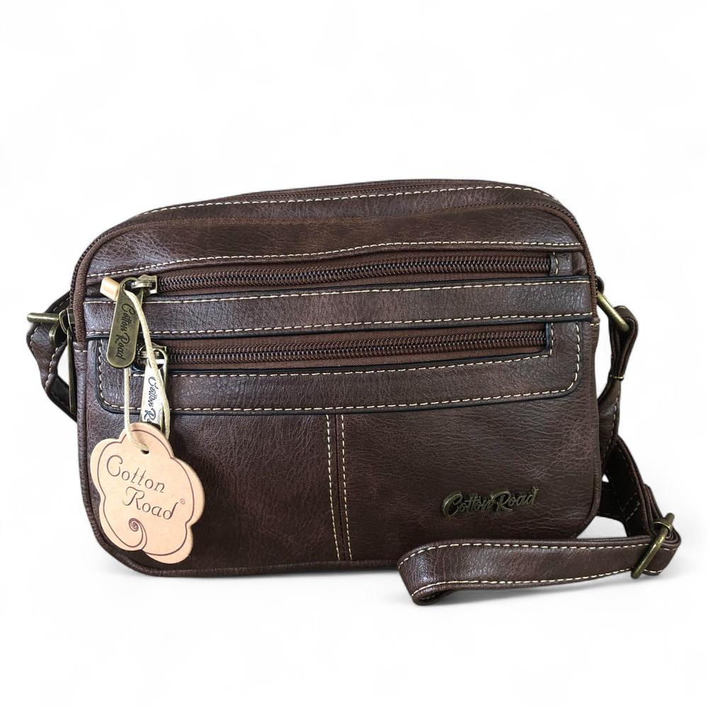 COFFEE BROWN PU Leather Cotton Road Sling Bag