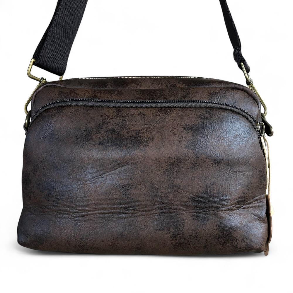 COFFEE BROWN PU Leather Cotton Road Sling Bag