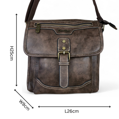 COFFEE BROWN PU Leather Cotton Road Sling Bag with BUCKLE detailing