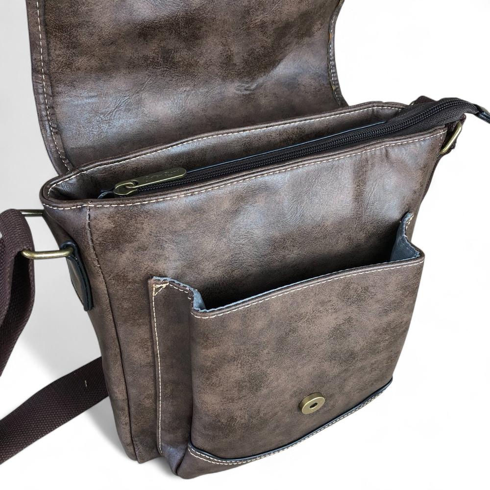 COFFEE BROWN PU Leather Cotton Road Sling Bag with BUCKLE detailing