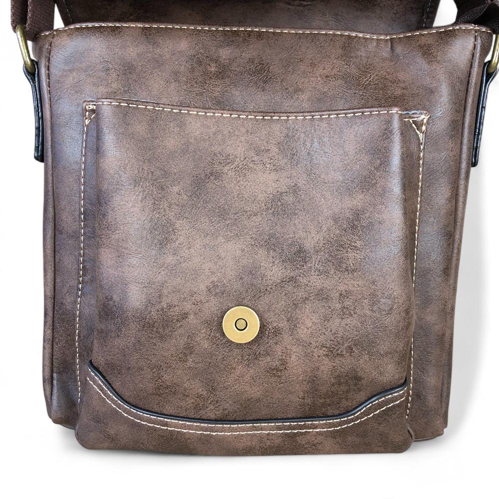 COFFEE BROWN PU Leather Cotton Road Sling Bag with BUCKLE detailing