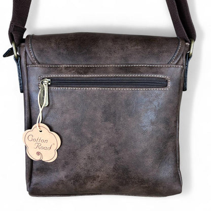 COFFEE BROWN PU Leather Cotton Road Sling Bag with BUCKLE detailing