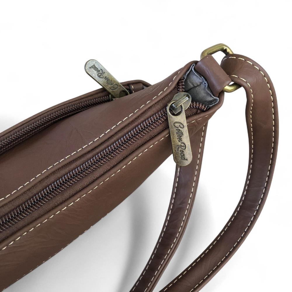 COFFEE BROWN PU Leather Cotton Road Sling Bag with TAG