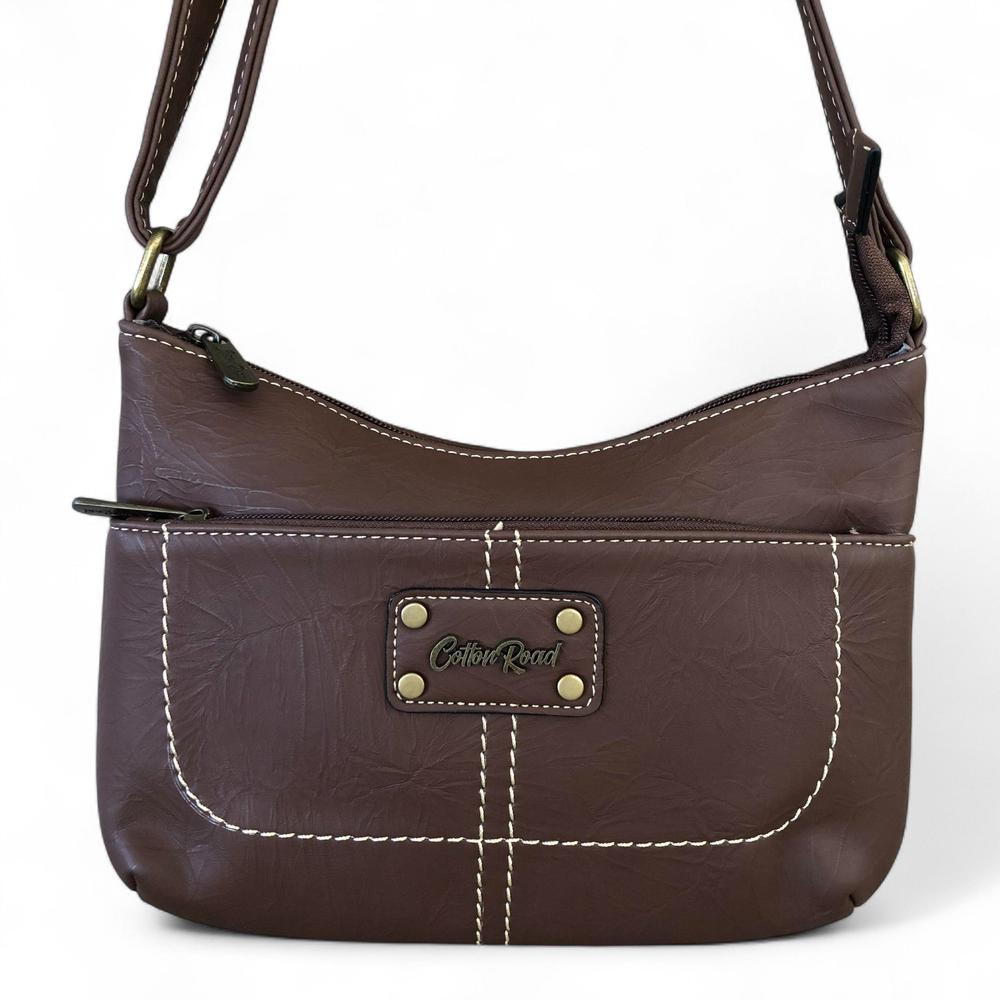 COFFEE BROWN PU Leather Cotton Road Sling Bag with TAG