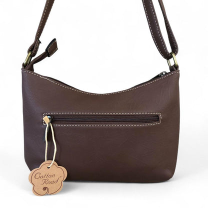 COFFEE BROWN PU Leather Cotton Road Sling Bag with TAG