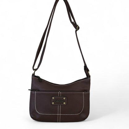 COFFEE BROWN PU Leather Cotton Road Sling Bag with TAG