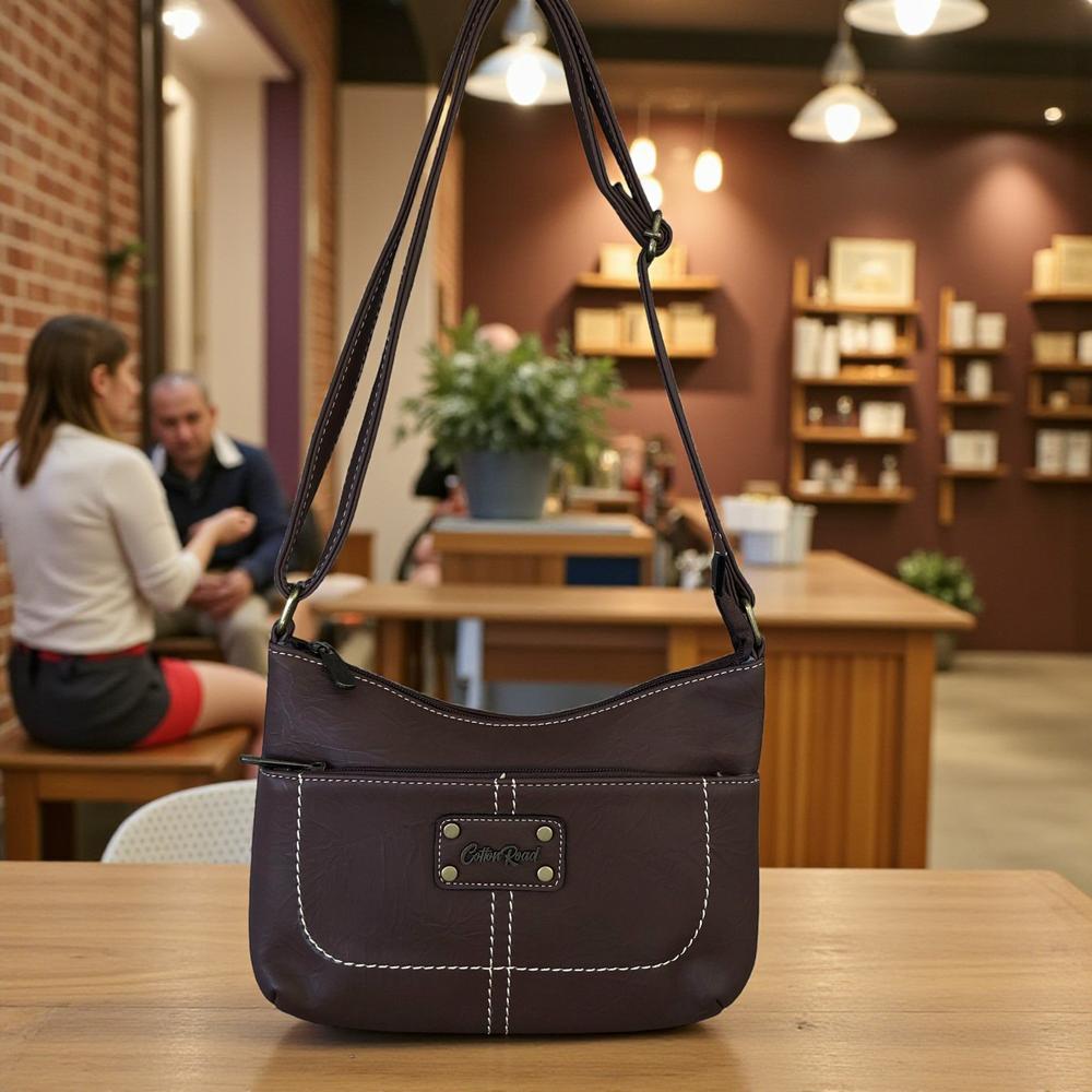 COFFEE BROWN PU Leather Cotton Road Sling Bag with TAG