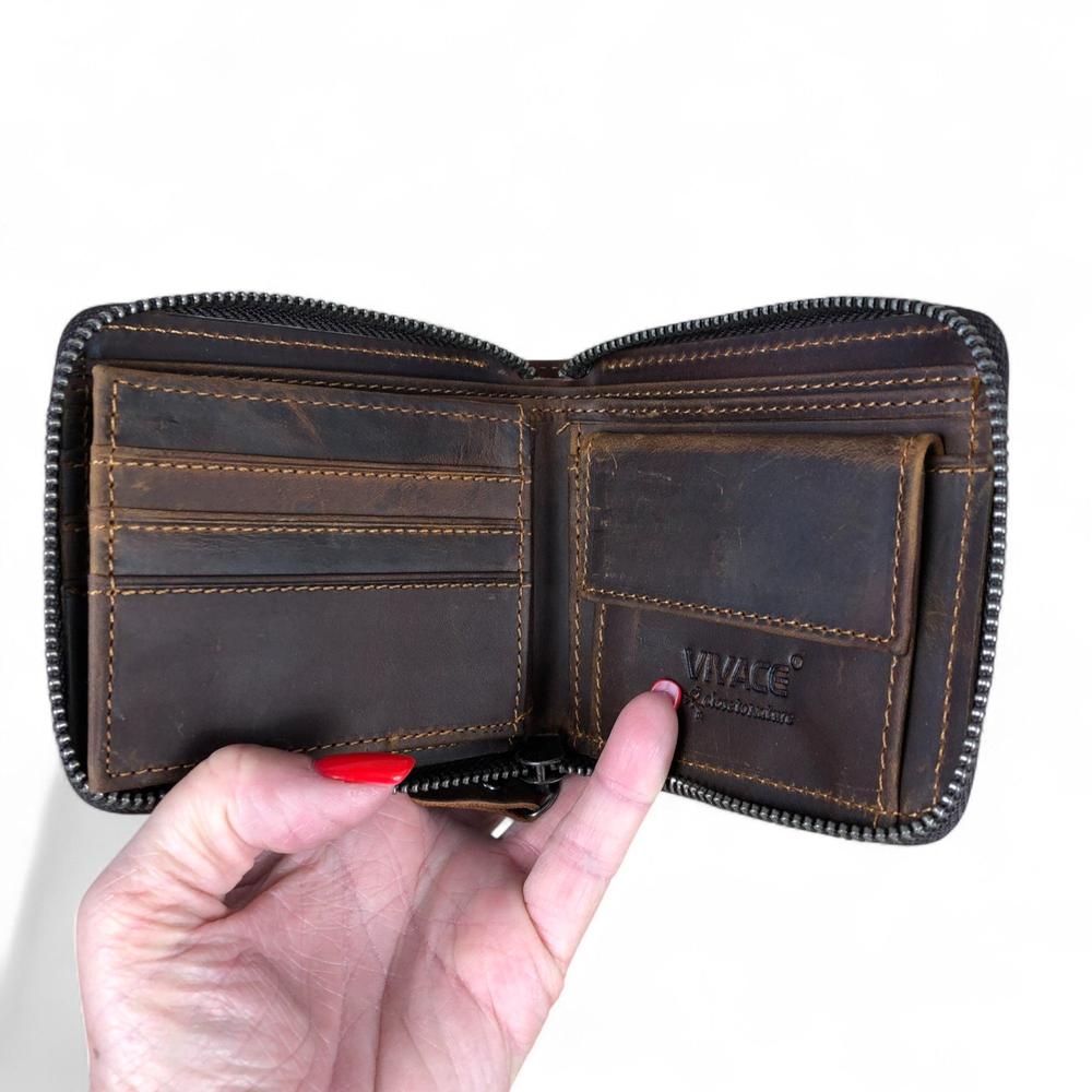 COFFEE BROWN VIVACE MENS Genuine Leather Wallet with ZIP