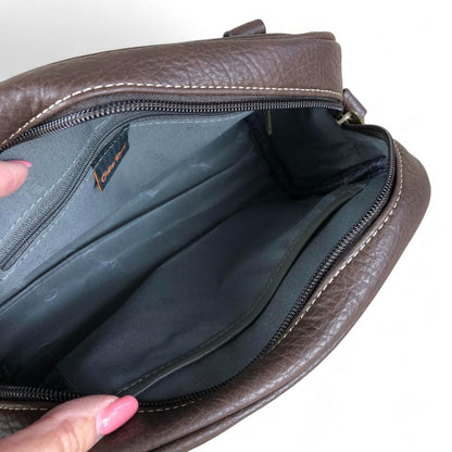 COFFEE YELLOW BROWN PU Leather Cotton Road Handbag with LEOPARD PRINT Panel