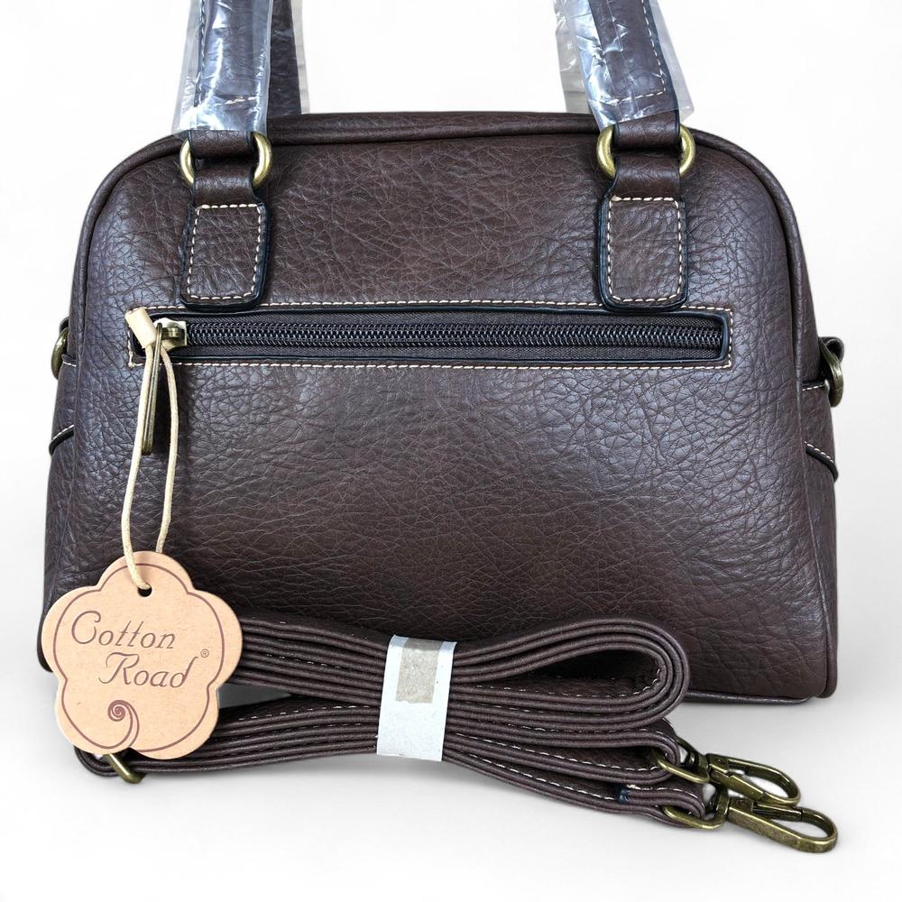 COFFEE YELLOW BROWN PU Leather Cotton Road Handbag with LEOPARD PRINT Panel