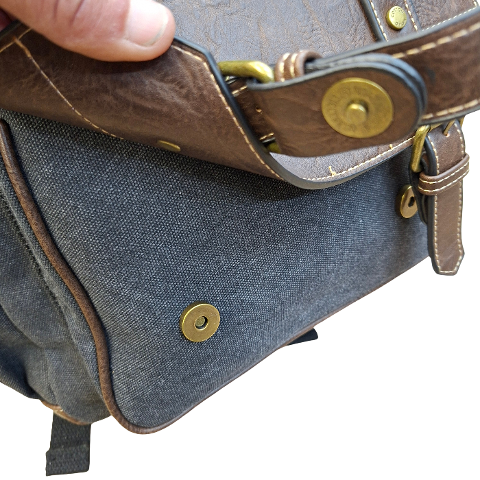 COTTON ROAD BACKPACK: BLACK Canvas and Pu Leather Travel Backpack MAGNETIC CLIP
