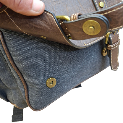 COTTON ROAD BACKPACK: BLACK Canvas and Pu Leather Travel Backpack MAGNETIC CLIP