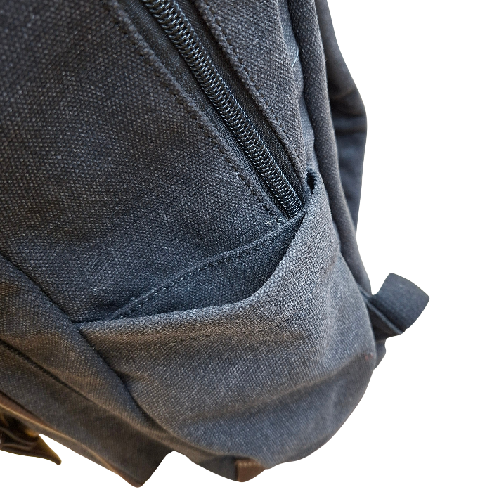 COTTON ROAD BACKPACK: BLACK Canvas and Pu Leather Travel Backpack SIDE POCKET