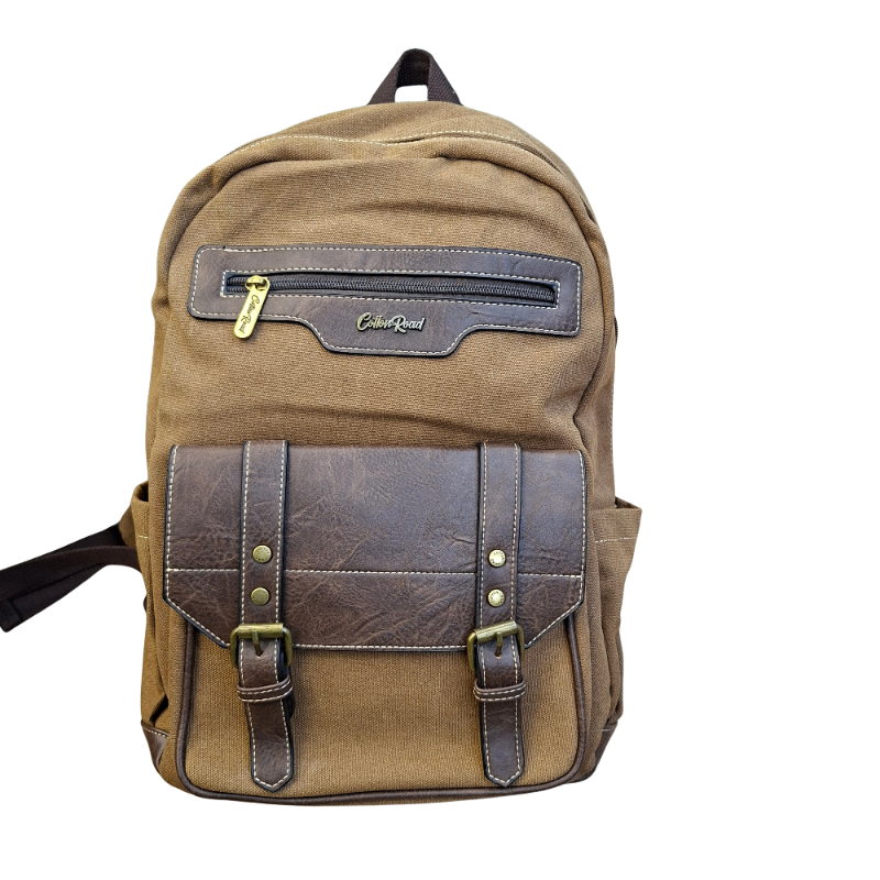 COTTON ROAD BACKPACK: BROWN Canvas and Pu Leather Travel Backpack