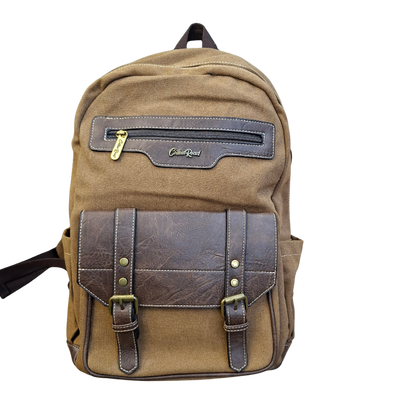 COTTON ROAD BACKPACK: BROWN Canvas and Pu Leather Travel Backpack