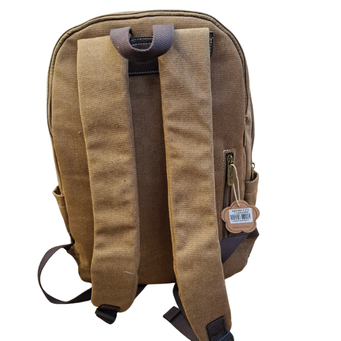 COTTON ROAD BACKPACK: BROWN Canvas and Pu Leather Travel Backpack BACK