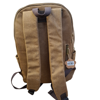 COTTON ROAD BACKPACK: BROWN Canvas and Pu Leather Travel Backpack BACK