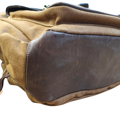 COTTON ROAD BACKPACK: BROWN Canvas and Pu Leather Travel Backpack BOTTOM