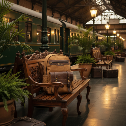 COTTON ROAD BACKPACK: BROWN Canvas and Pu Leather Travel Backpack LIFESTYLE