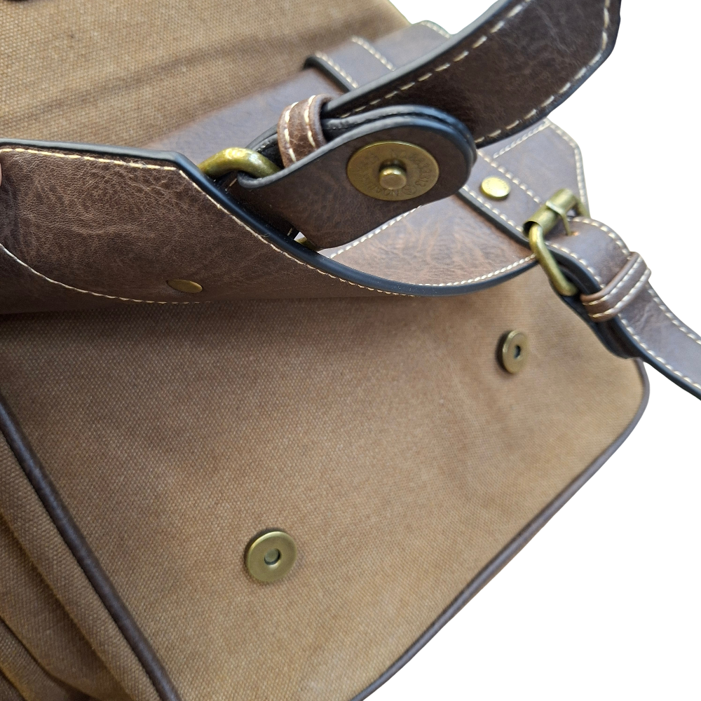 COTTON ROAD BACKPACK: BROWN Canvas and Pu Leather Travel Backpack MAGNETIC CLOSURES