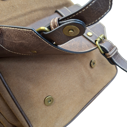 COTTON ROAD BACKPACK: BROWN Canvas and Pu Leather Travel Backpack MAGNETIC CLOSURES