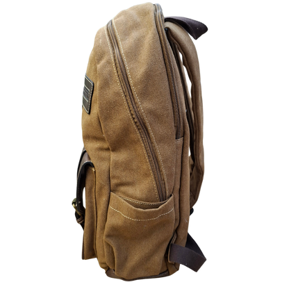 COTTON ROAD BACKPACK: BROWN Canvas and Pu Leather Travel Backpack SIDE VIEW