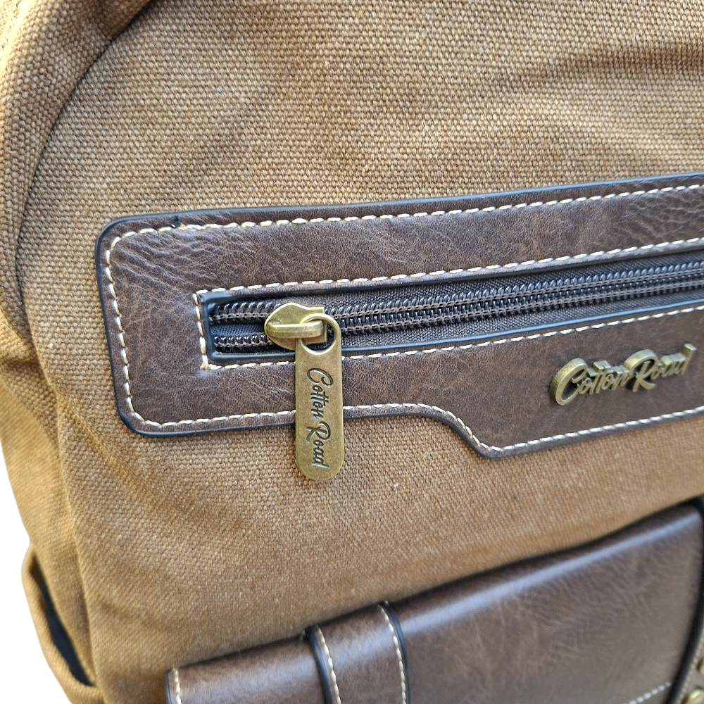 COTTON ROAD BACKPACK: BROWN Canvas and Pu Leather Travel Backpack ZOOM