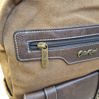 COTTON ROAD BACKPACK: BROWN Canvas and Pu Leather Travel Backpack ZOOM