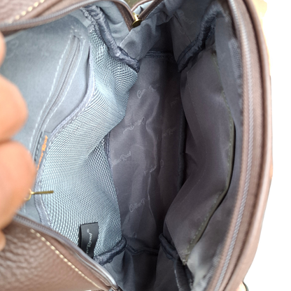 COTTON ROAD BACKPACK: COFFEE BROWN PU Leather Dome BackPack with Leopard Print inside view
