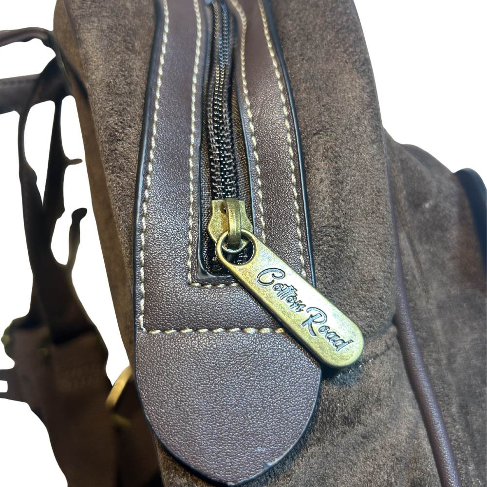 COTTON ROAD BACPACK: DARK COFFEE & PU LEATHER SUEDE MATTE MINI BACKPACK DETAIL