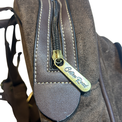 COTTON ROAD BACPACK: DARK COFFEE & PU LEATHER SUEDE MATTE MINI BACKPACK DETAIL