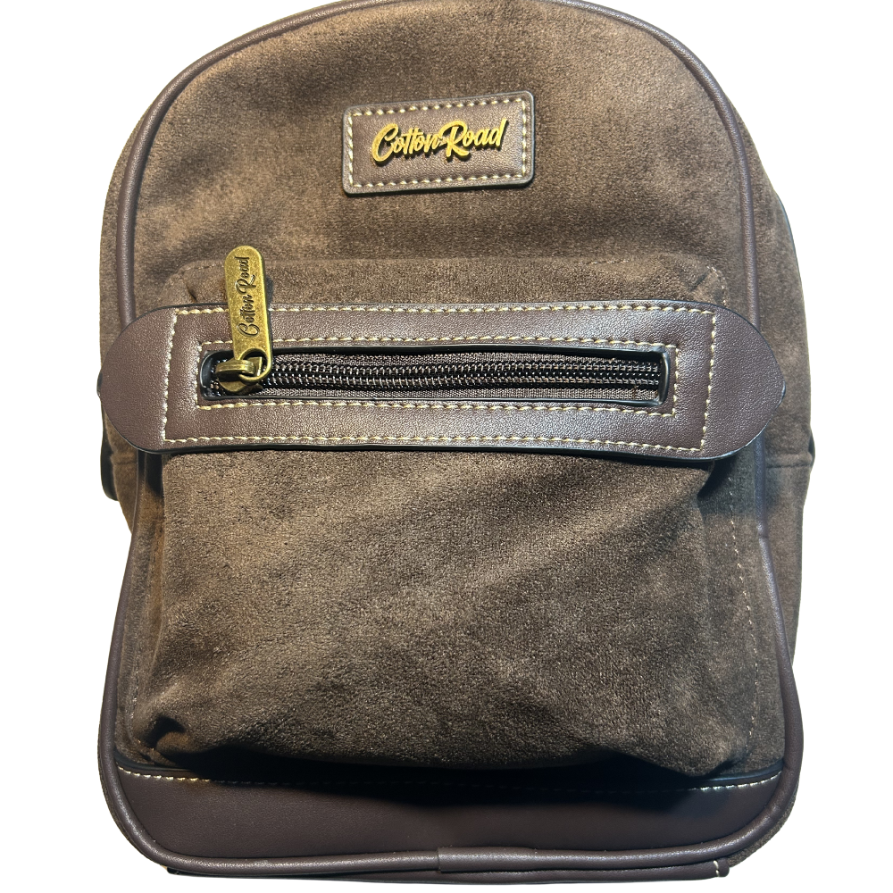 COTTON ROAD BACPACK: DARK COFFEE & PU LEATHER SUEDE MATTE MINI BACKPACK FRONT