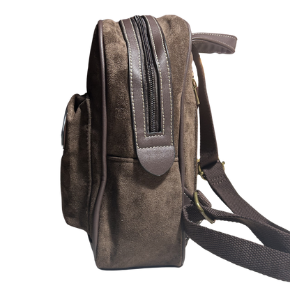 COTTON ROAD BACPACK: DARK COFFEE & PU LEATHER SUEDE MATTE MINI BACKPACK SIDE